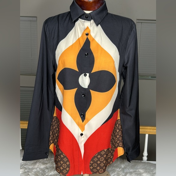 Tops - Black Orange Women's Top Blouse Medium Career Classic